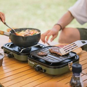 Camp Kitchen Folding Double Gas Furnace Outdoor Portable Cookware Camping Cooking Spise 230303