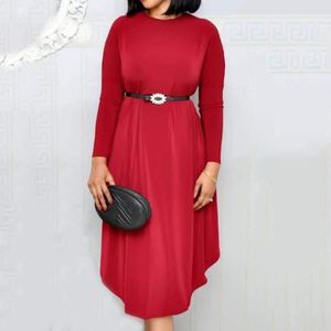 Casual Dresses 2023 Ankomst Kvinnor Autumn Velvet Dress Loild Belted Long Sleeve Overdimased Office Ladies Elegant Red Midi Female1