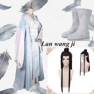 Anime kostymer lan wangji cosplay come mo dao zu shi original lan zhan forntida come wig wei wuxian yiling patriark come wigs boots z0301