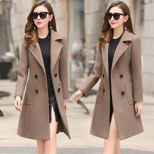 Women's Wool & Blends Womens Winter Coats Pockets Lapel Jackets Woolen Overcoat Elegant Double Breasted Long Ladies Overcoats Plus Size Oute