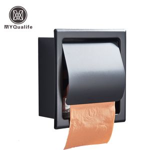 Wall Mount Toilet Paper Holder - Stainless Steel Concealed Bathroom Roll Paper Box, Polished Chrome Finish, Waterproof