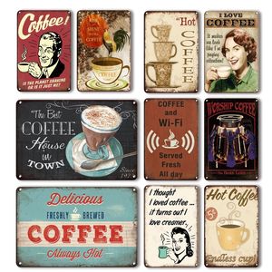 Design vintage Coffee Tin Tin Metal Wall Art Sign Tinplate Wall Decoration Coffee Bar Metal Metal Cafe Retro Room Decoração Placa de decoração 30x20cm W03