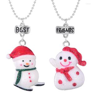Hänge halsband 2st /set bff liten snögubbe jultomten barn vänskap smycken julklapp