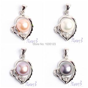 Pendant Necklaces High Quality 10mm Pretty Natural 4 Color Freshwater Pearl And Zircon Fashion Pendants Wj146Pendant