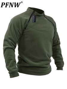 Erkek Hoodies Sweatshirts pfnw stant yaka erkekler düz renk kazak bahar sonbahar gevşek açık sıcak nefes alabilen taktik gündelik moda üstleri 12A5332 230303