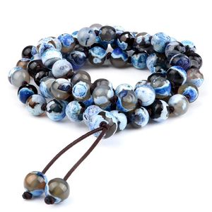 Fili di perline 8mm Mala Perline Bracciale Agate di fuoco naturali Pietra di onice Collana fatta a mano per donne Uomini Braccialetti di meditazione curativa