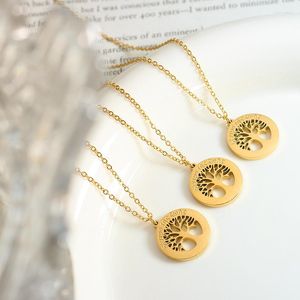 Chains ROPUHOV 2023 Unique Neutral Wind Tree Golden Hollow Round Card Titanium Steel Pendant Hipster Necklace Jewelry Gift For Women