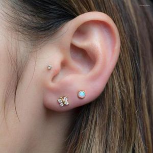 Stud Küpe Gerçek 925 Sterling Gümüş Pembe Mavi Ateş Opal Gem Taşları Narin Küçük Küçük Noktalar Geometrik Basit Küpe