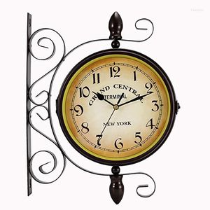 Wall Clocks Vintage Double Sided Metal Silent Quiet Grand Central Station Art Clock Decorative 360 Degree Rotate Antique