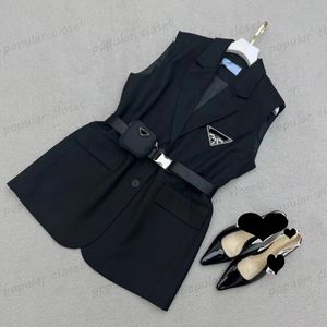 New Womens Vests Triangle Sticking Drill Sleeveless Coats Suit Jacket Slim Adjustable Waist Belt Spring Summer Vest Outerwear