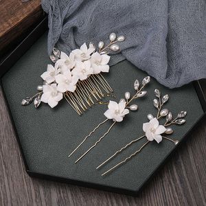 Tiaras Gold Color Flowers Rhinestone Pearl Hair Combs With Hairpins Sets Headpiece Wedding Hair Accessories Bridal Hair Jewelry Gift R230306