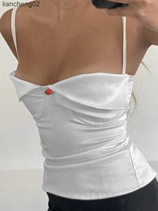Kvinnors stickor Tees Kvinnor ärmlös skördetoppar Summer Casual Floral Mönster Backless Satin Camisole för Streetwear Clubwear Y2K Retro Tank W0306