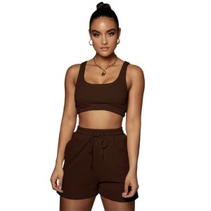 2024 Designer de verão Tracksuits Dois conjuntos de peças Mulheres Jogger Ternos Sólidos Sem Mangas Regatas e Shorts Casual Outfits Sportswear Itens a granel Atacado Roupas 9400