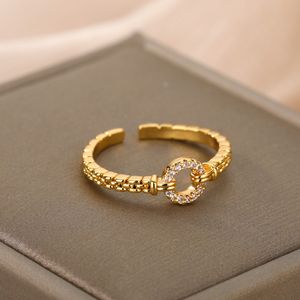 Zirkon Runde Ringe Für Frauen Punk Rock Kette Runde Offen Eingestellt Edelstahl Ring Zubehör Schmuck Geschenk Bijoux Femme