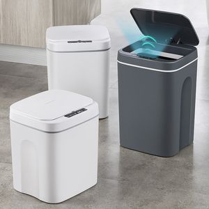 Waste Bins Smart Trash Cans Automatic Sensor Trash Bin For Bathroom Kitchen Garbage Can With LED Light Intelligent Living Room Recycle Bin 230306