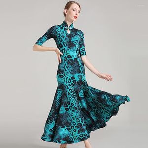 Stage Wear Blue Leopard Ballroom Dress Woman Dance Clothes Spanish Flamenco Viennese Waltz Fringe Tango