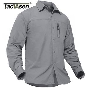 Camisas casuais masculinas Tacvasen Camisetas de carga de verão Men Manga longa Manga longa Camisas de utilidade militar rápida seca seca