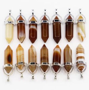 Charms Natural Stone Brown Striped Agat Axagon Pular Pendanty Reiki Crystal Jewelry Making Naszyjnik Hurtowa Dhu5f