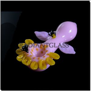 5.6" Smoking Pipes Pink Glass Pipe Sunflower Hand Pipe Dry Herb Tobacco Pipes With Generous Bowl Gift Accessories