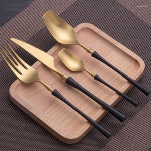 Dinnerware Sets Black Handle Head Gold Forks Knives Spoons Stainless Steel Cutlery Set Western Tableware