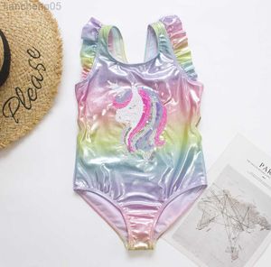 One-Pieces Gradient Embroidery Children Girl Swimwear 2023 Multi Style Shinning Girls Kids One Piece Swimsuit Summer Beach Baby Monokini W0310