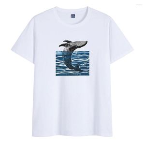 メンズTシャツ夏のTシャツメンズクルーネックルーズクジラプリント通気性とシンプルなシャツオールマッチ高品質のトップ