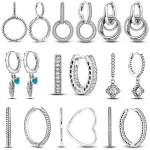 925 Silver Fit Kolczyki Pandora Crystal moda damska biżuteria prezent na uszach kolczyki obręcze Pave Heart Square Bawling Fashion