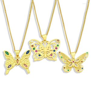 Pendant Necklaces Gold Chain Butterfly For Women Multicolor Stones Copper CZ Plated Short Necklace Wholesale Jewelry Nkey75Pendant Morr22