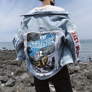 Men's Jackets Spring And Autumn Fashion Casual Students Denim Teenagers Brand Korean Printed Student Men Coat 230306