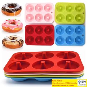 2021 DHL 4Colors Silicone Donut Mold Baking Pan DIY Doughnuts 6 graid Mould Maker Nonstick Silicone Cake Mold Pastry Baking Tools