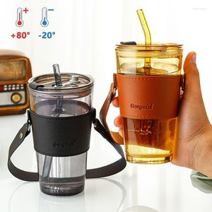 Wine Glasses 450ML Heat-Resistant Glass Straw Milk Coffee Cup With Lid Cold Brew Tea Water Silicone Portable
