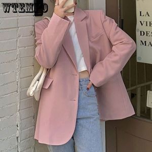 Women's Suits Blazers WTEMPO Pink Small Blazers for Womens Niche Loose Tops Coats Ladies Spring Autumn Casual Blazer Suit Solid Loose Jacket Coat 230306