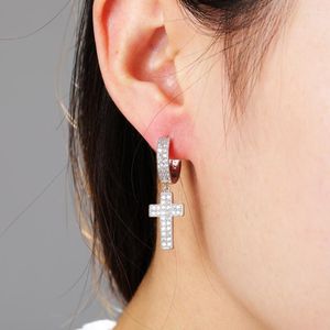 Kolczyki stadnorskie Hip Hop Modna biżuteria Cuubic Zirconia Bling Iced Cross Earring Gold Bijoux Materiał miedziany dla mężczyzn damskie prezent rockowy