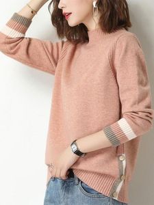 Camisolas femininas Tigena rosa mock rollover suéter feminino outono inverno coreano casual casual manga longa malha jumper fêmea tampa 230306