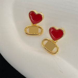 Transparent Ruby Heart Love Charm Advanced Gold Oval Dangle Earrings Lady Light Hollow Ear Stud with Box