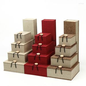 Bolsas de joalheria Bolsa de linho de madeira de madeira de fivela de caixa
