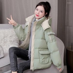 Trench da donna Donna Inverno spesso caldo Parka Tinta unita femminile Tasca grande Cappotto corto con cappuccio allentato Giacche Capispalla Studente Pane