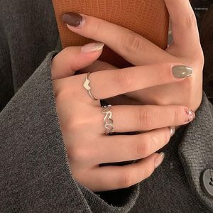 Pierścionki ślubne 2pcs moda vintage bohemia srebrna miłość serce otwieranie pierścień słodki palec dla kobiet -rock biżuteria dziewczyna dziewczyna