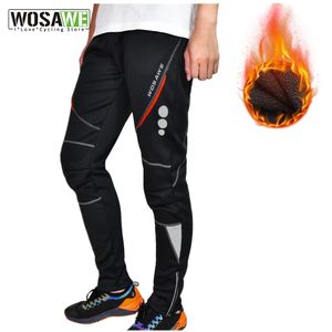 Cykelbyxor Wosawe Winter Men's Cycling Bicycle Pants Thermal Fleece Windproect Trousers Sportkläder Bike Reflekterande tights Cycling Long Pants 230306