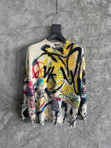 낙서 스타일 남성 스웨터 탄성 면화 재료 유럽 크기 브랜드 디자이너 스웨터