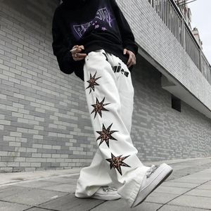 Mäns jeans mode trendbrev broderi hip hop street lös raka avslappnade inmen's