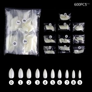 FALSE NAILS 600st/väska Full Cover Droplet Shape Fake Artificial Natural White Art Tips Manicure Tool 10 Storlek Tryck på