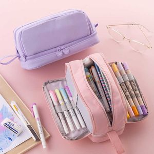 Pencil Bags Angoo 4 Partitions Pencil Bag Pen Case Dual Side Open Easy Handle Storage Pouch for Stationery School Student A7121 J230306