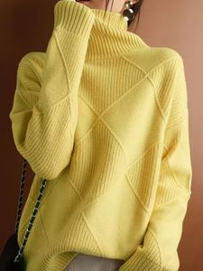 여자 스웨터 가을 겨울 여성의 편안한 두꺼운 따뜻한 패션 오버 사이즈 터틀넥 니트 긴 슬리브 탑 스웨터 여성 풀 오버 230306