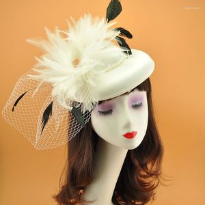 Headpieces Face Cover Gauze Top Hat Ladies Vintage Feather Hair Accessories Bride Wedding Dress Korea Japan Black White