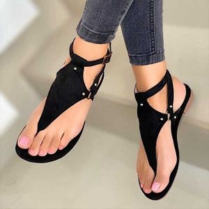 Sandaler Summer Flat Women Sandals Gladiator Black Open Toe Ladies Beach Sandaler Roman Buckle Strap Female Shoes 2023 Big Size Flip Flops Z0306