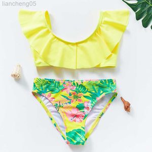 Pieces 2022 New Girls Swimsuit 5-14years Ruffle Style Duas peças Singoas de banho infantil Floral Ruffle Swims para meninas maiô 2022 W0310