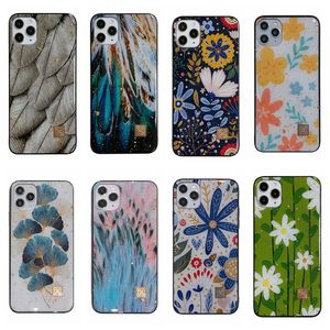 Custodie con colla gocciolante di fiori in lamina di moda per iPhone 14 Pro MAX 13 12 11 Pro XS XR X 8 7 Plus Iphone14 Oro morbido TPU Piuma colorata Smart Cover posteriore per telefono cellulare Pelle