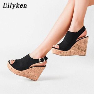 Top Woman Shoes High Heels Sexig Leopardkorn tjock botten Peep Toe Ladies Ankle Buckle Strap Platform Wedge Sandale Femme 230306