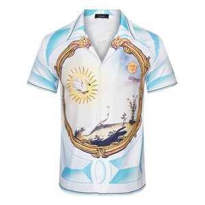 Fasion Hawaii Floral Letter Print Beach Shirts Men's Designer Silk Bowling Shirt Casual Shirts Men Summer Short Sleeve Dress Shirt